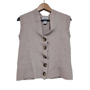 Rachel Zoe Vest Woman Medium Extrafine Merino Wool Tan Academia Preppy Button